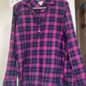 J. Crew Pink and Blue Plaid Long Sleeve Tee